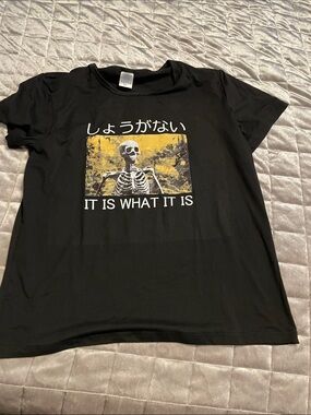 Black Graphic Kids T-Shirt with Skeleton Print - It Is What It Is